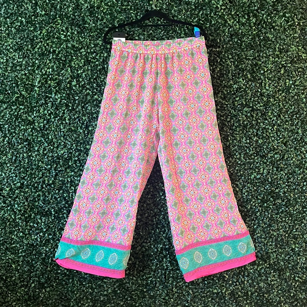 Super fun pink and teal boho flowy pants
